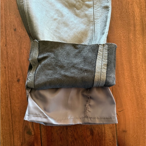 Vintage High Waist Genuine Leather Pants Grey With Subtle Silver Metallic Sheen - Picture 8 of 12